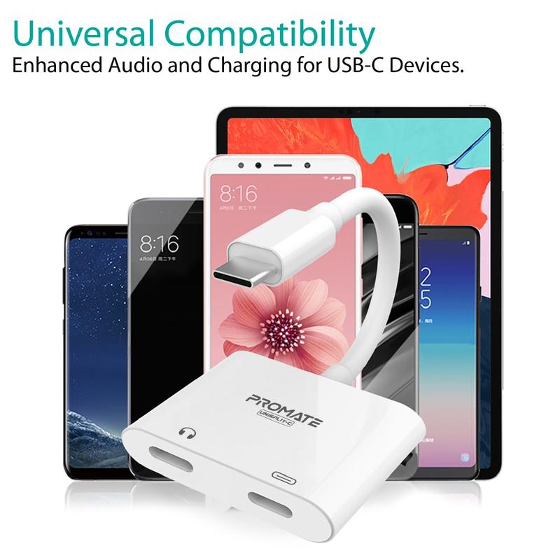 محول USB-C 2 في 1 للصوت والشحن من Promate لأجهزة iPhone/iPad