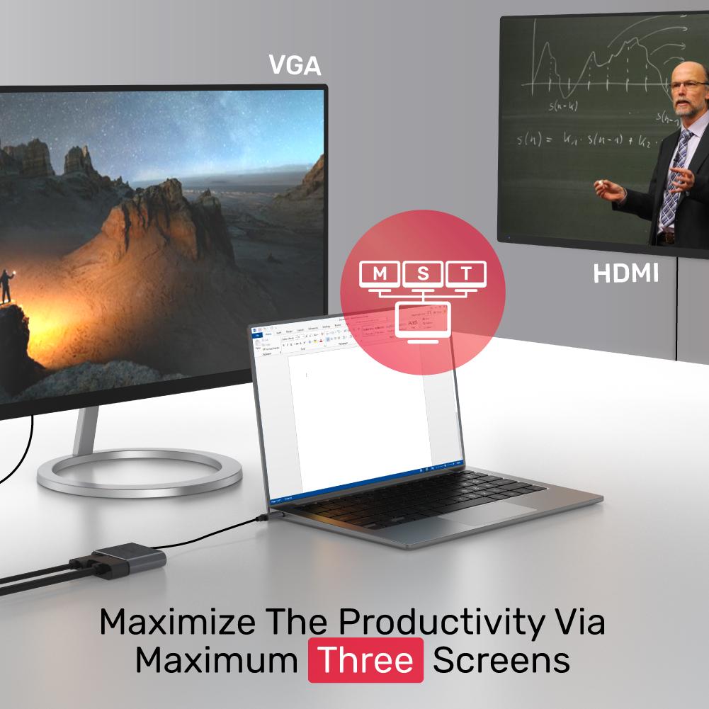محول UNITEK 4K 60Hz USB-C إلى HDMI 2.0 وVGA مع شاشة مزدوجة MST 