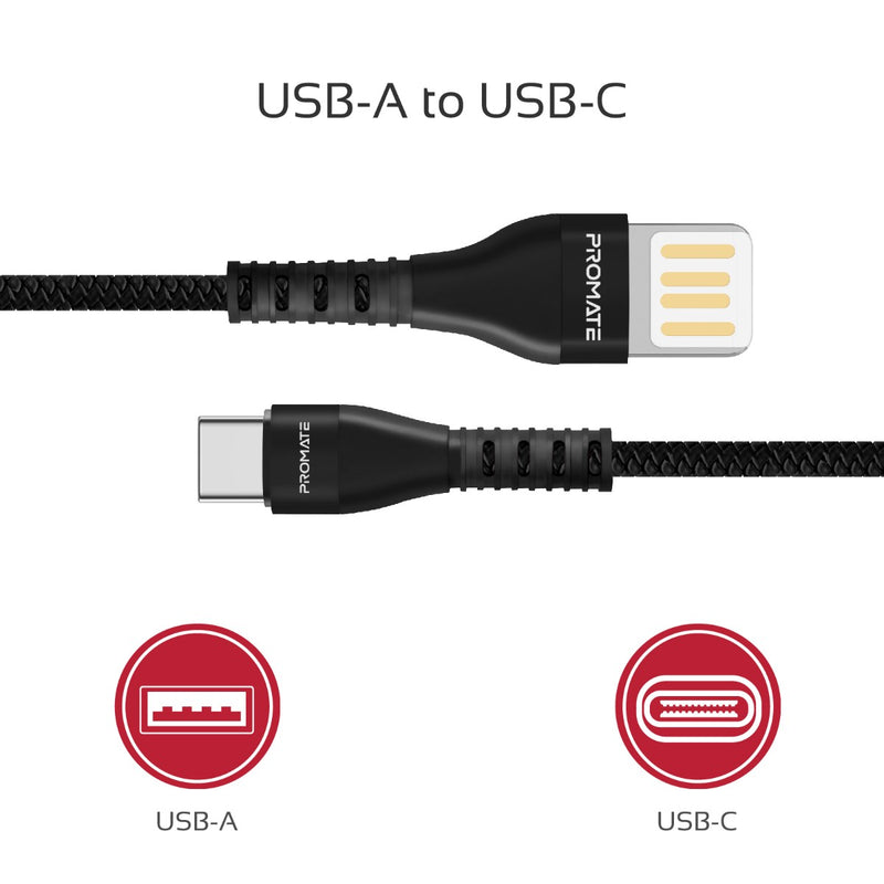 Promate USB-A 2.0 to USB-C Data & Charge Cable • 2A Fast Charging • 1.2 Meter Length • VigoRay-C