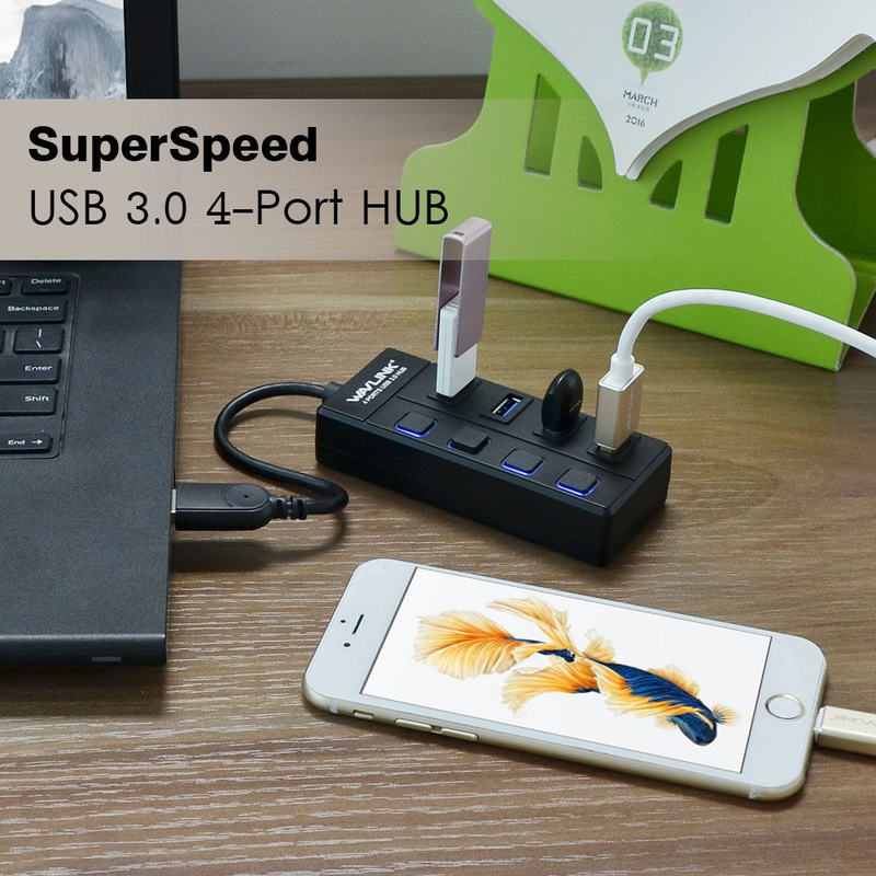WAVLINK UH30414, SuperSpeed USB 3.0 4 Port HUB with Individual Power Switches