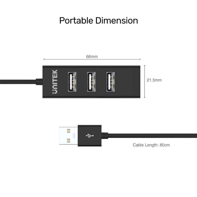 UNITEK 4 Ports USB 2.0 Hub (80cm Cable)