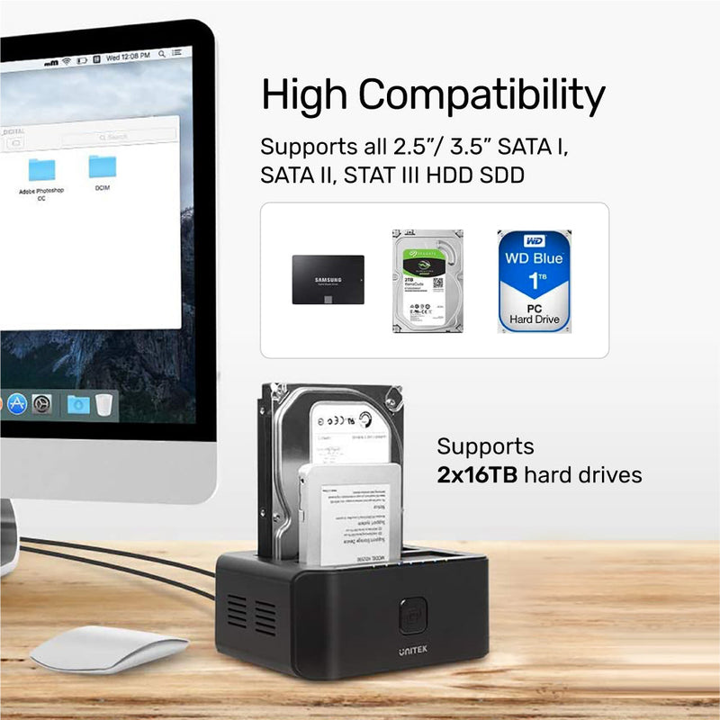 UNITEK USB 3.0 to SATA III Dual Bay HDD/ SSD Docking Station with UASP & Offline Clone in Black