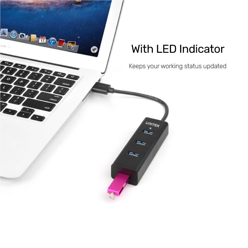 Unitek 4-Port Powered USB 3.0 Hub – 5 Gbps, BC1.2 Charging, LED Indicator, External 12 V/2 A Adapter