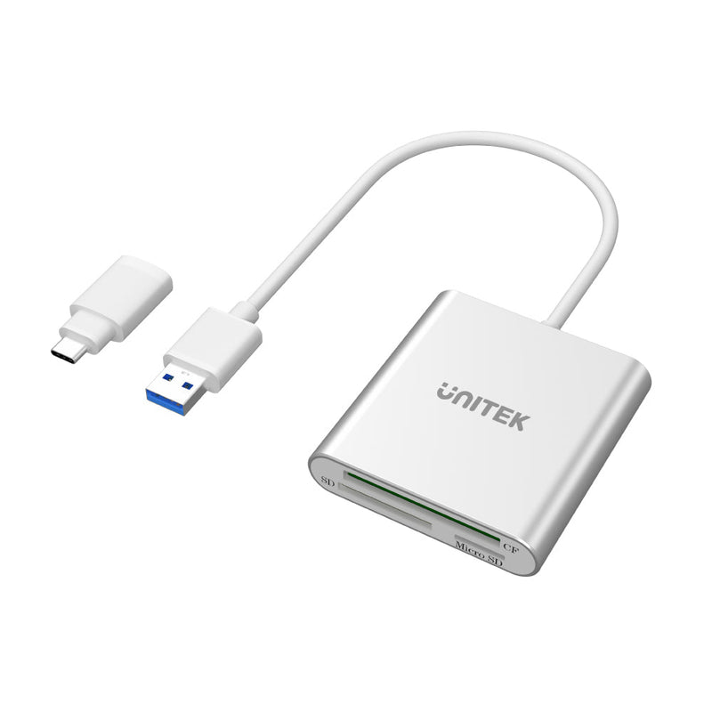UNITEK 3-Port Memory Card Reader USB 3.0 with USB Type-C Adaptor