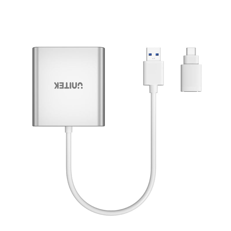 UNITEK 3-Port Memory Card Reader USB 3.0 with USB Type-C Adaptor