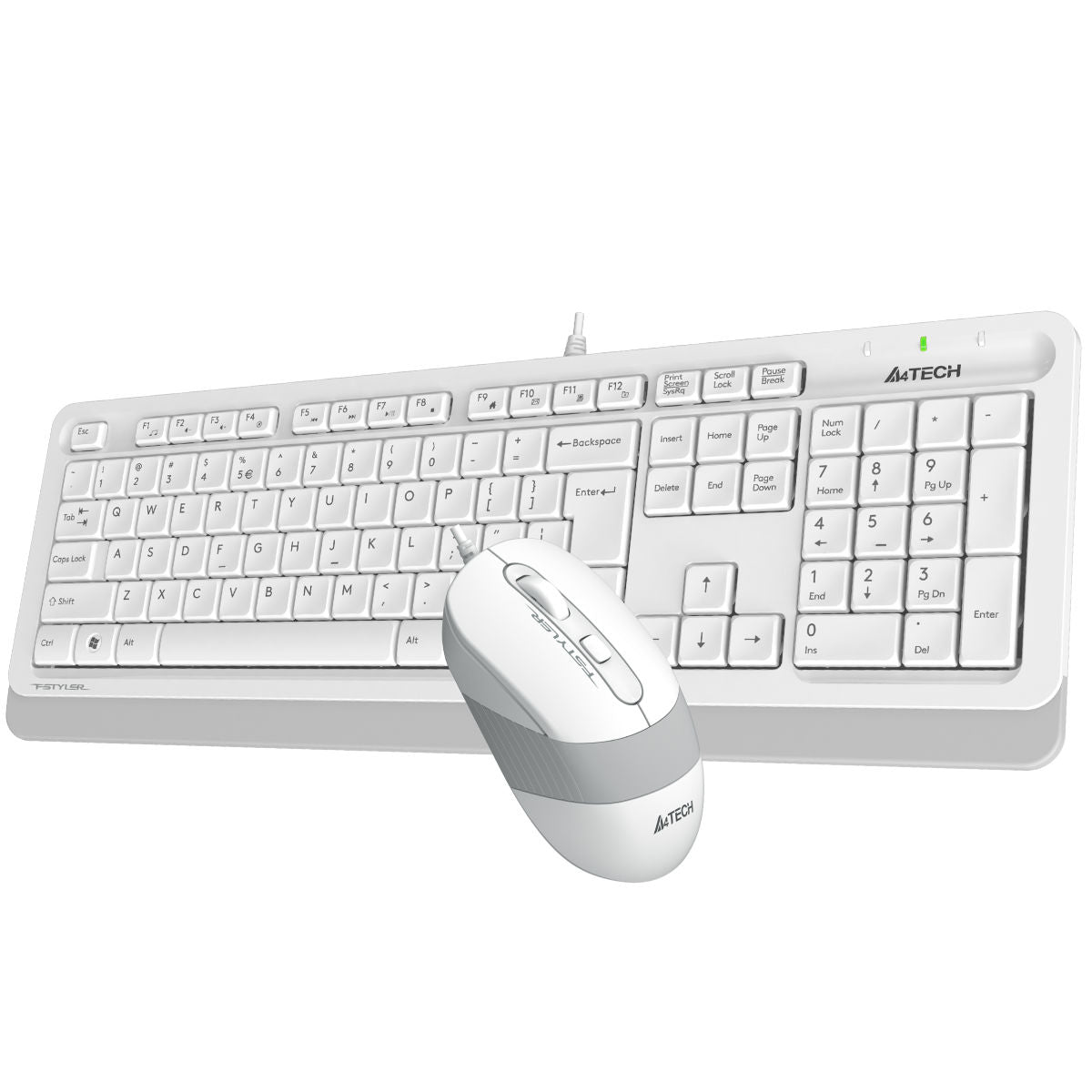 A4Tech Fstyler Sleek Wired Keyboard & Mouse Combo - Arabic/English - F1010 White - Mice & Keyboard Combo - alnabaa.com - النبع
