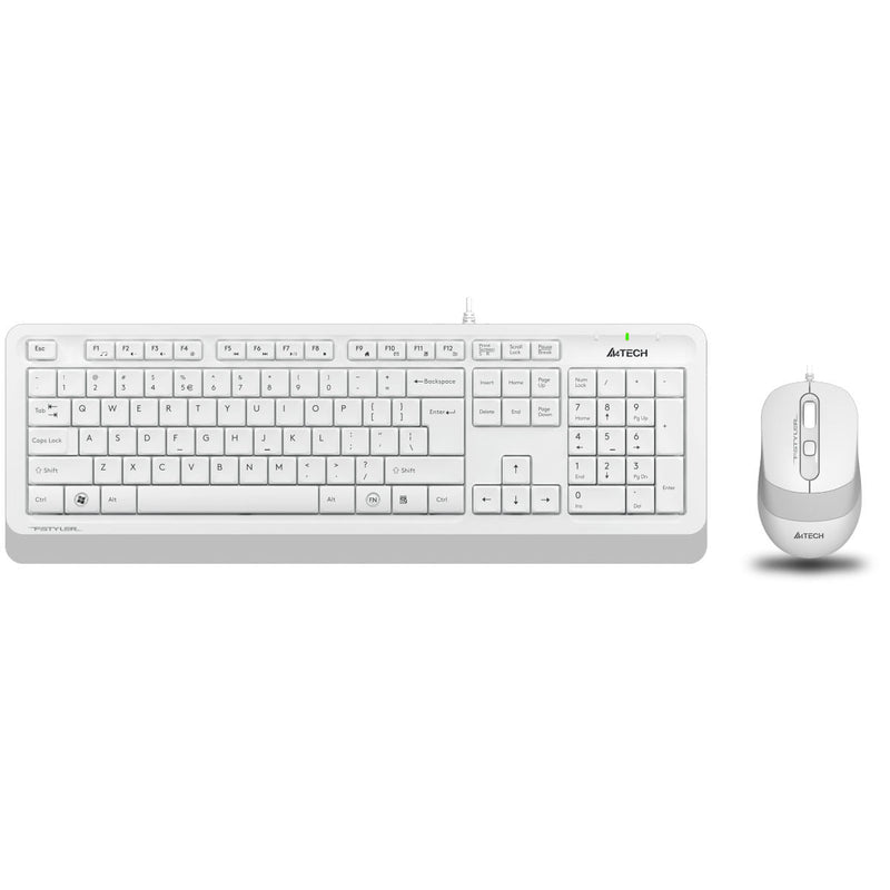 A4Tech Fstyler Sleek Wired Keyboard & Mouse Combo - Arabic/English - F1010 White - Mice & Keyboard Combo - alnabaa.com - النبع
