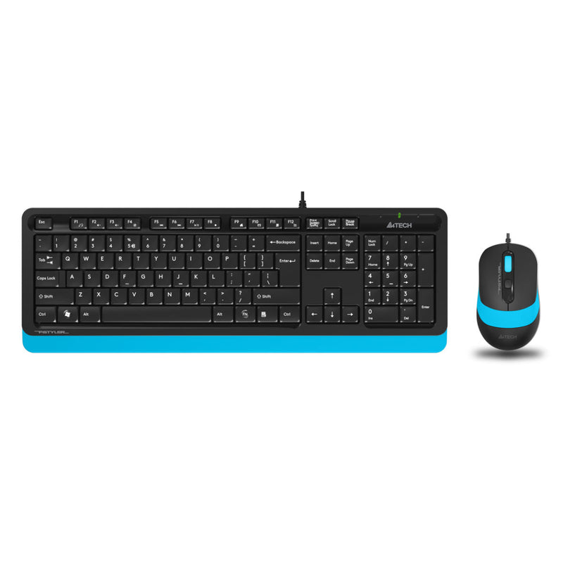 A4Tech Fstyler Sleek Wired Keyboard & Mouse Combo - Arabic/English - F1010 Blue - Mice & Keyboard Combo - alnabaa.com - النبع