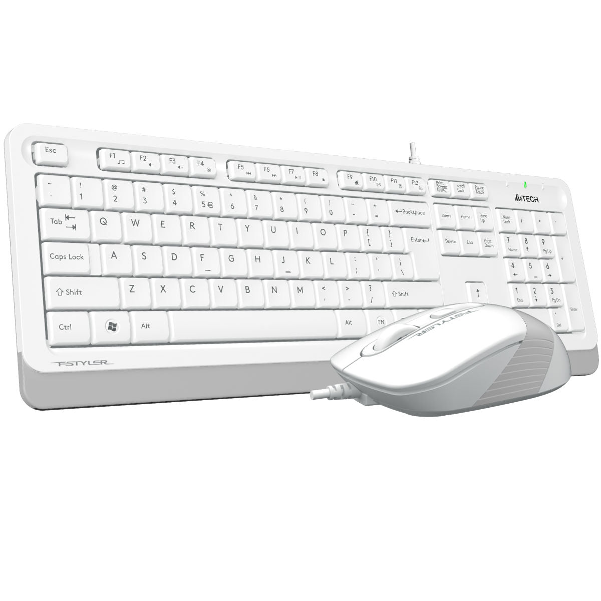 A4Tech Fstyler Sleek Wired Keyboard & Mouse Combo - Arabic/English - F1010 White - Mice & Keyboard Combo - alnabaa.com - النبع