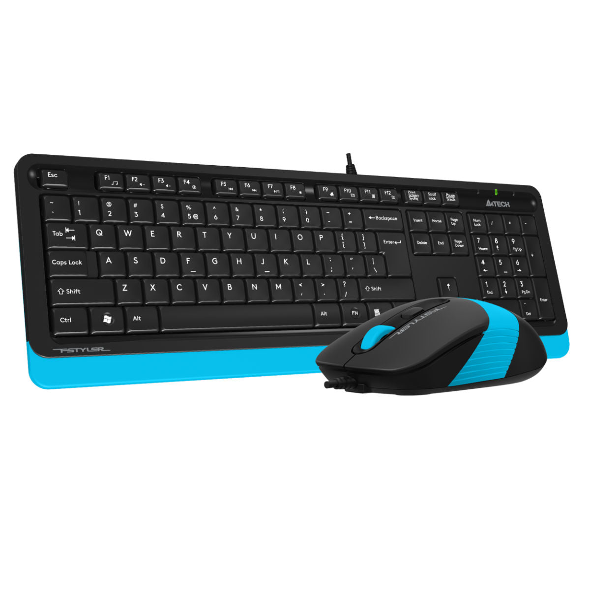 A4Tech Fstyler Sleek Wired Keyboard & Mouse Combo - Arabic/English - F1010 Blue - Mice & Keyboard Combo - alnabaa.com - النبع