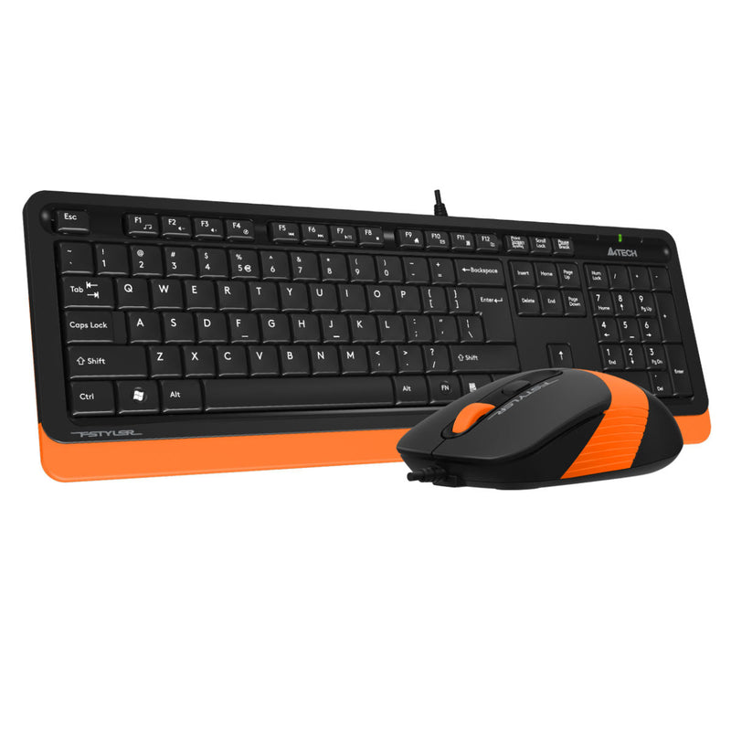 A4Tech Fstyler Sleek Wired Keyboard & Mouse Combo - Arabic/English - F1010 Orange - Mice & Keyboard Combo - alnabaa.com - النبع