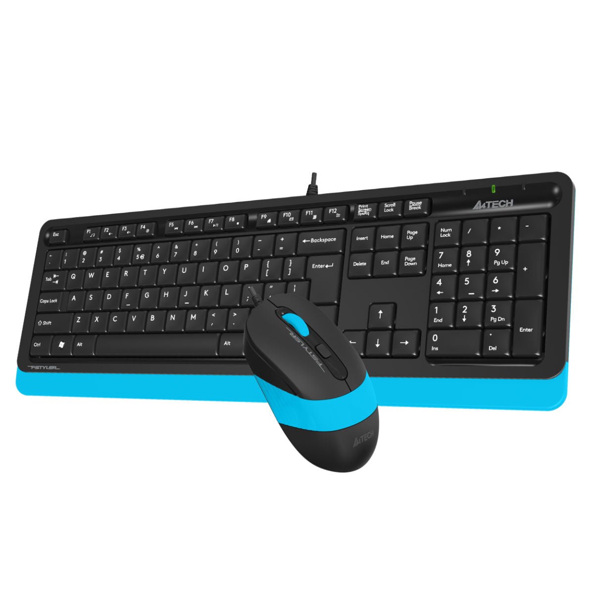 A4Tech Fstyler Sleek Wired Keyboard & Mouse Combo - Arabic/English - F1010 Blue - Mice & Keyboard Combo - alnabaa.com - النبع