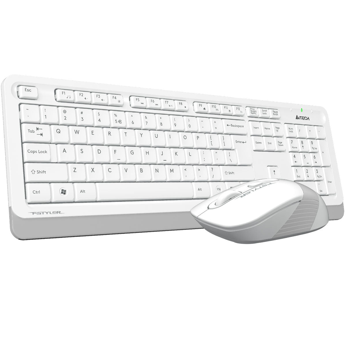 A4Tech Fstyler Sleek Wireless Keyboard & Mouse Combo - Arabic/English - FG1010 White - Mice & Keyboard Combo - alnabaa.com - النبع