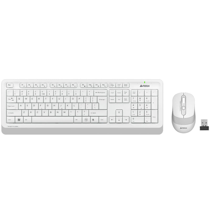 A4Tech Fstyler Sleek Wireless Keyboard & Mouse Combo - Arabic/English - FG1010 White - Mice & Keyboard Combo - alnabaa.com - النبع