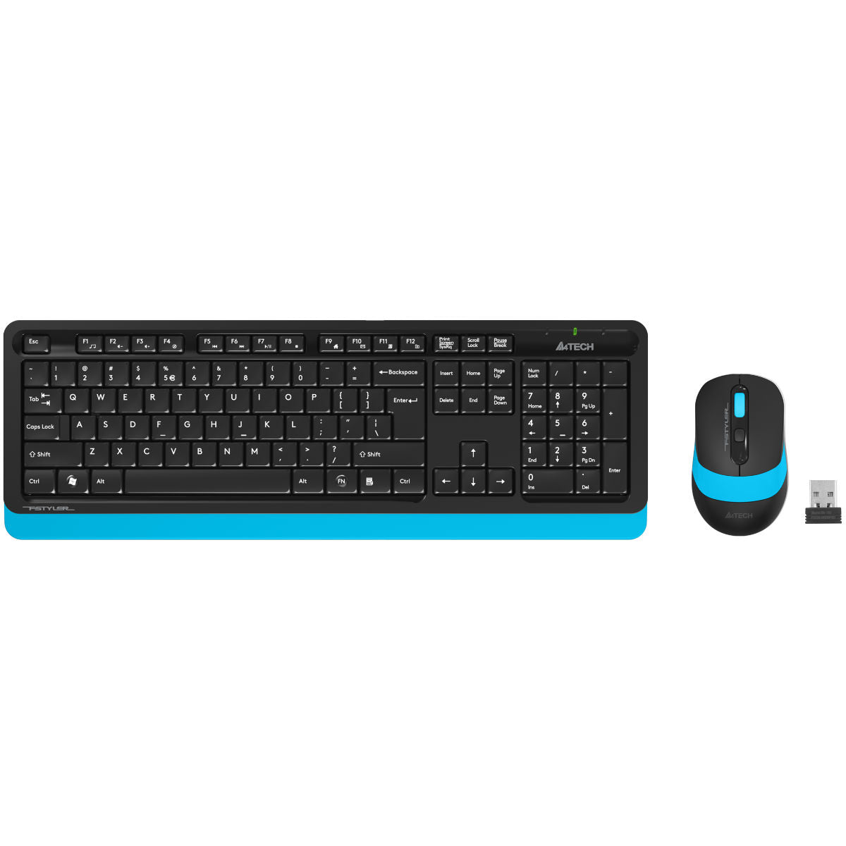 A4Tech Fstyler Sleek Wireless Keyboard & Mouse Combo - Arabic/English - FG1010 Blue - Mice & Keyboard Combo - alnabaa.com - النبع
