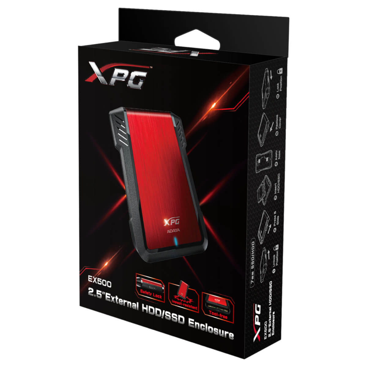ADATA EX500 2.5" External HDD/SSD Enclosure - Red - AEX500U3-CRD - Hard Drive Enclosures - alnabaa.com - النبع