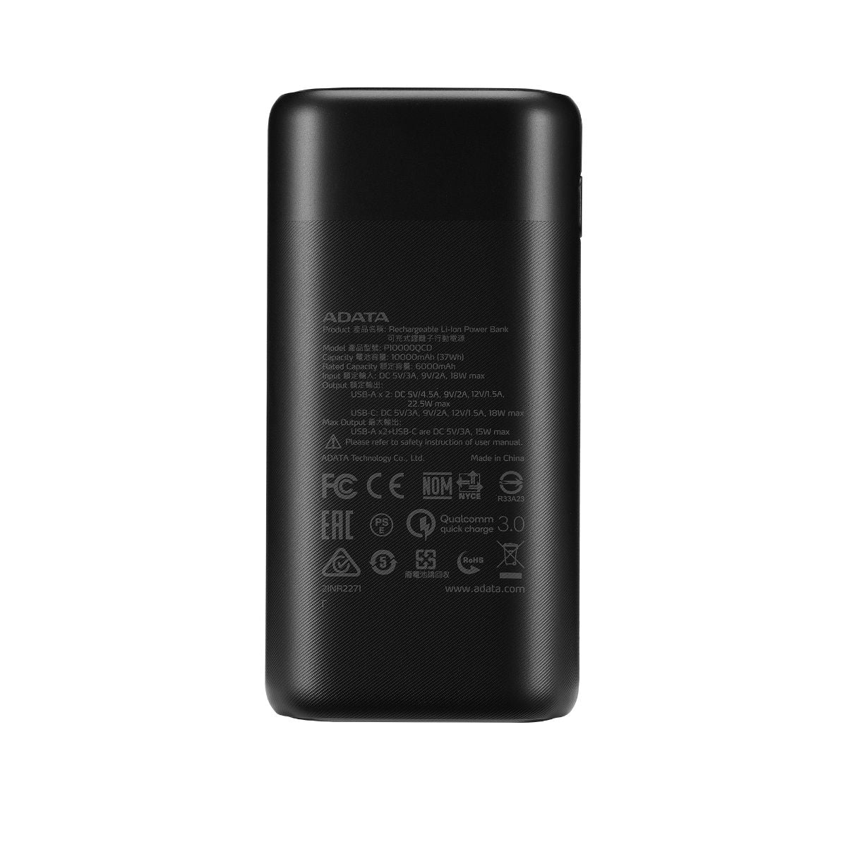 ADATA P10000QCD Qualcomm QC 3.0 & USB PD 3.0 Power Bank - 10000mAh - AP10000QCD-DGT-CBK - Portable Power Banks - alnabaa.com - النبع