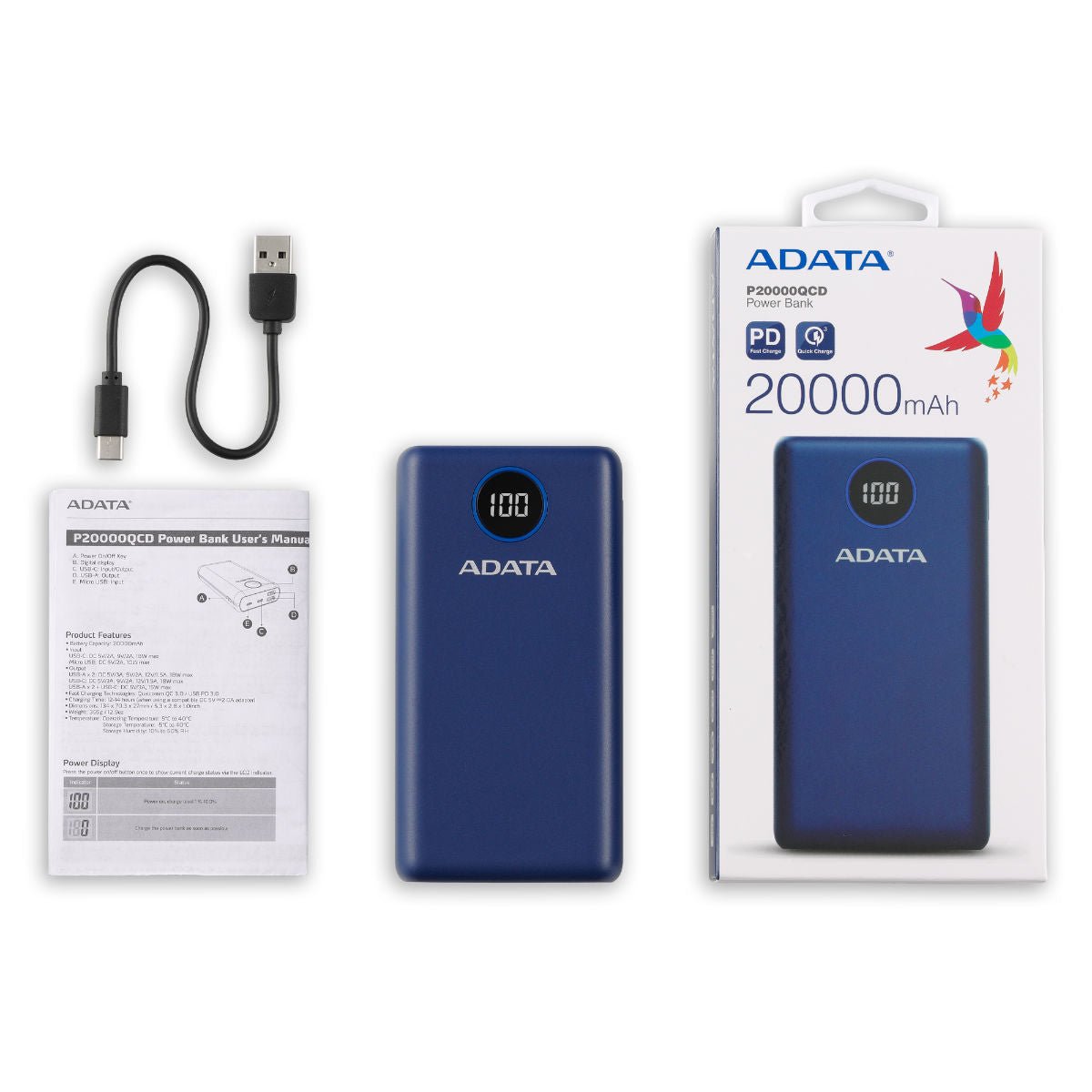 ADATA P20000QCD Qualcomm QC 3.0 & USB PD 3.0 Power Bank - 20000mAh - AP20000QCD-DGT-CDB - Portable Power Banks - alnabaa.com - النبع