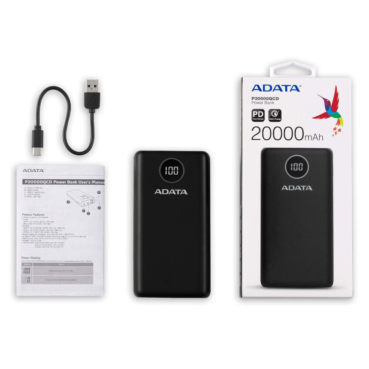 ADATA P20000QCD Qualcomm QC 3.0 & USB PD 3.0 Power Bank - 20000mAh - AP20000QCD-DGT-CBK - Portable Power Banks - alnabaa.com - النبع
