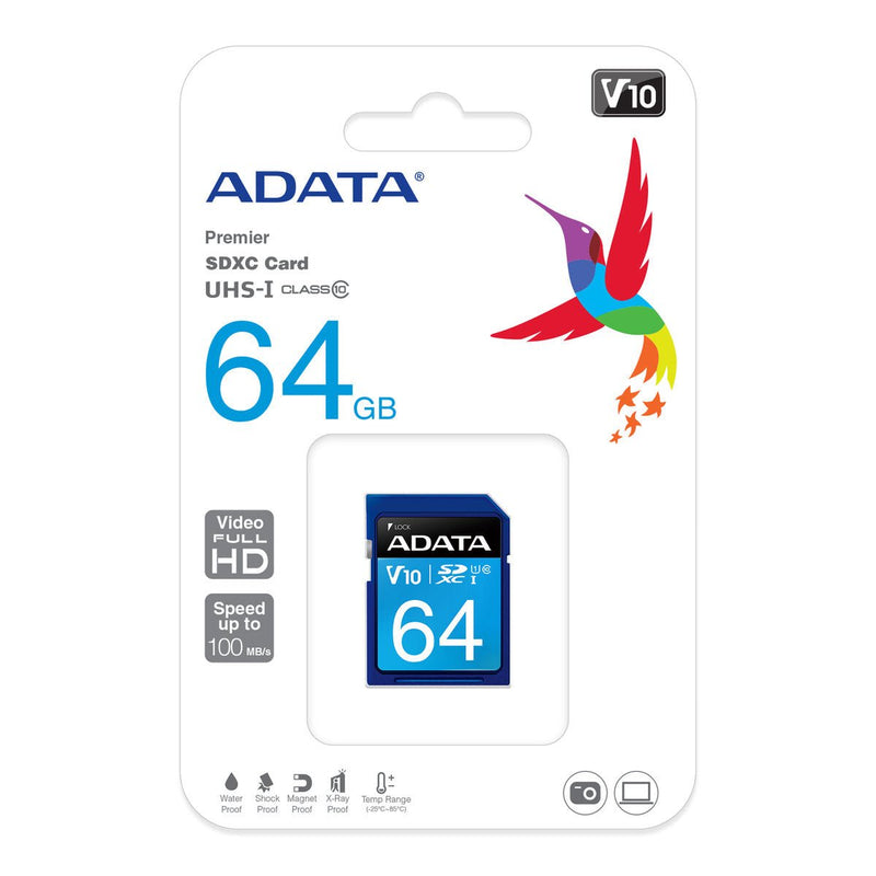 ADATA Premier Memory Card SDA 3.0 - 64GB - SDXC UHS-I - ASDX64GUICL10-R - Memory Cards - alnabaa.com - النبع