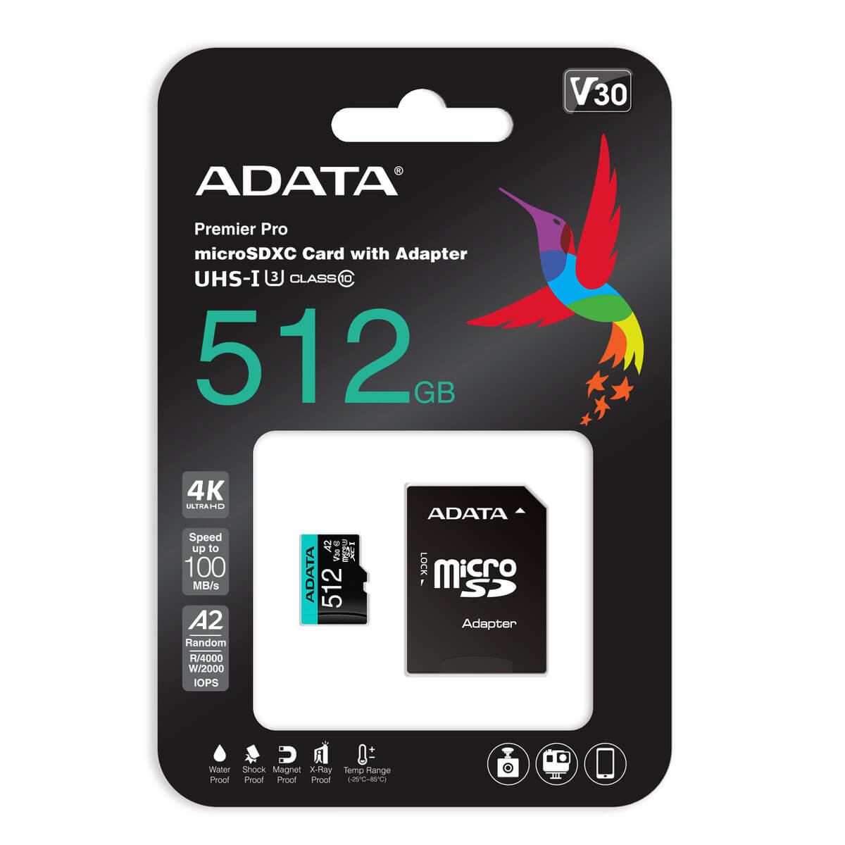 ADATA Premier Pro Memory Card SD 6.0 with Adapter - 512GB - microSDXC UHS-I - AUSDX512GUI3V30SA2-RA1 - Memory Cards - alnabaa.com - النبع