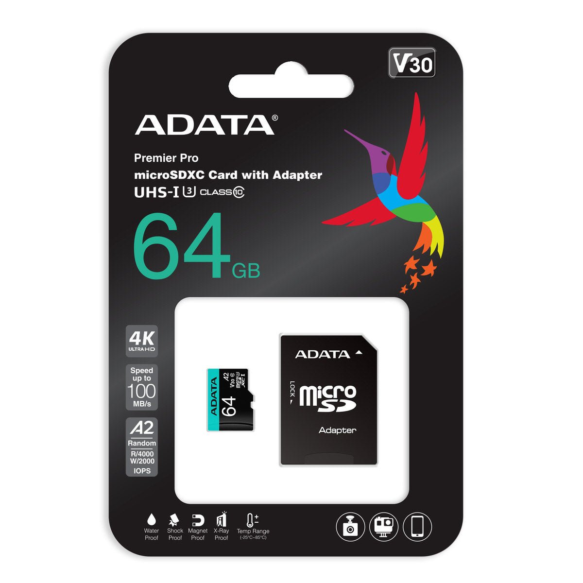 ADATA Premier Pro Memory Card SD 6.0 with Adapter - 64GB - microSDXC UHS-I - AUSDX64GUI3V30SA2-RA1 - Memory Cards - alnabaa.com - النبع
