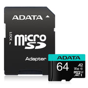 ADATA Premier Pro Memory Card SD 6.0 with Adapter - 64GB - microSDXC UHS-I - AUSDX64GUI3V30SA2-RA1 - Memory Cards - alnabaa.com - النبع