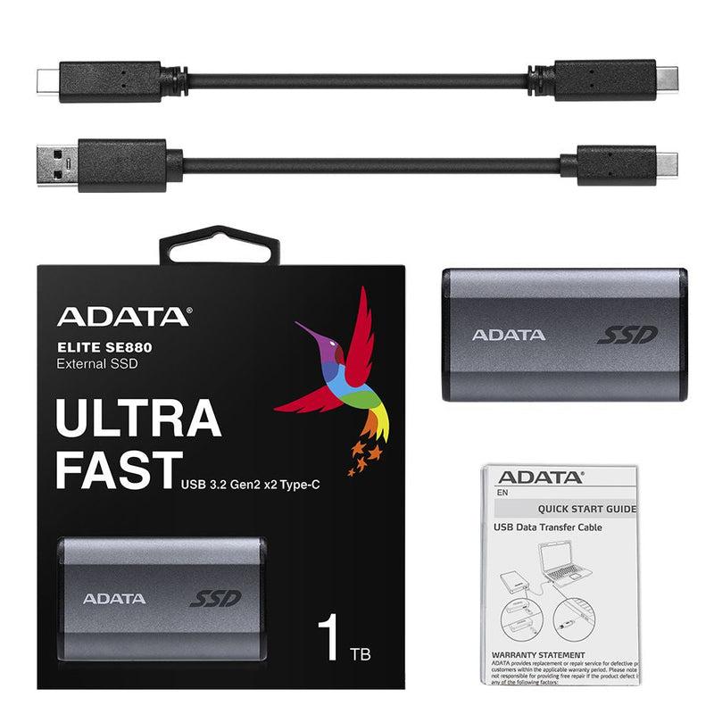 ADATA USB 3.2 USB-C External Solid State Drive | Titanium Grey - AELI-SE880-1TCGY - External SSD - alnabaa.com - النبع