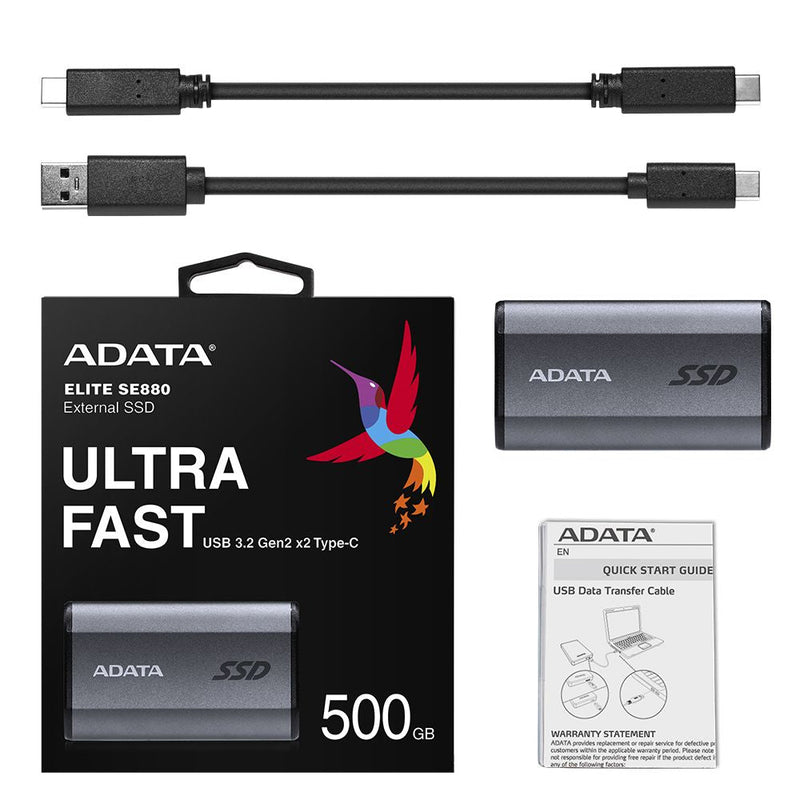 ADATA USB 3.2 USB-C External Solid State Drive | Titanium Grey - AELI-SE880-500GCGY - External SSD - alnabaa.com - النبع