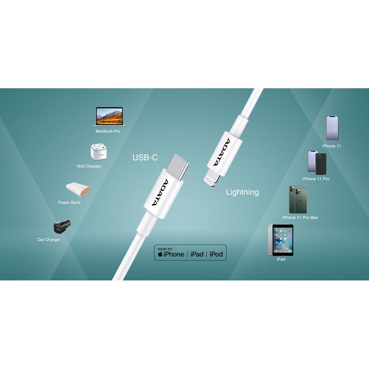 ADATA USB-C to Lightning Cable - 1m - AMFICPL-1M-CWH - USB Cables - alnabaa.com - النبع