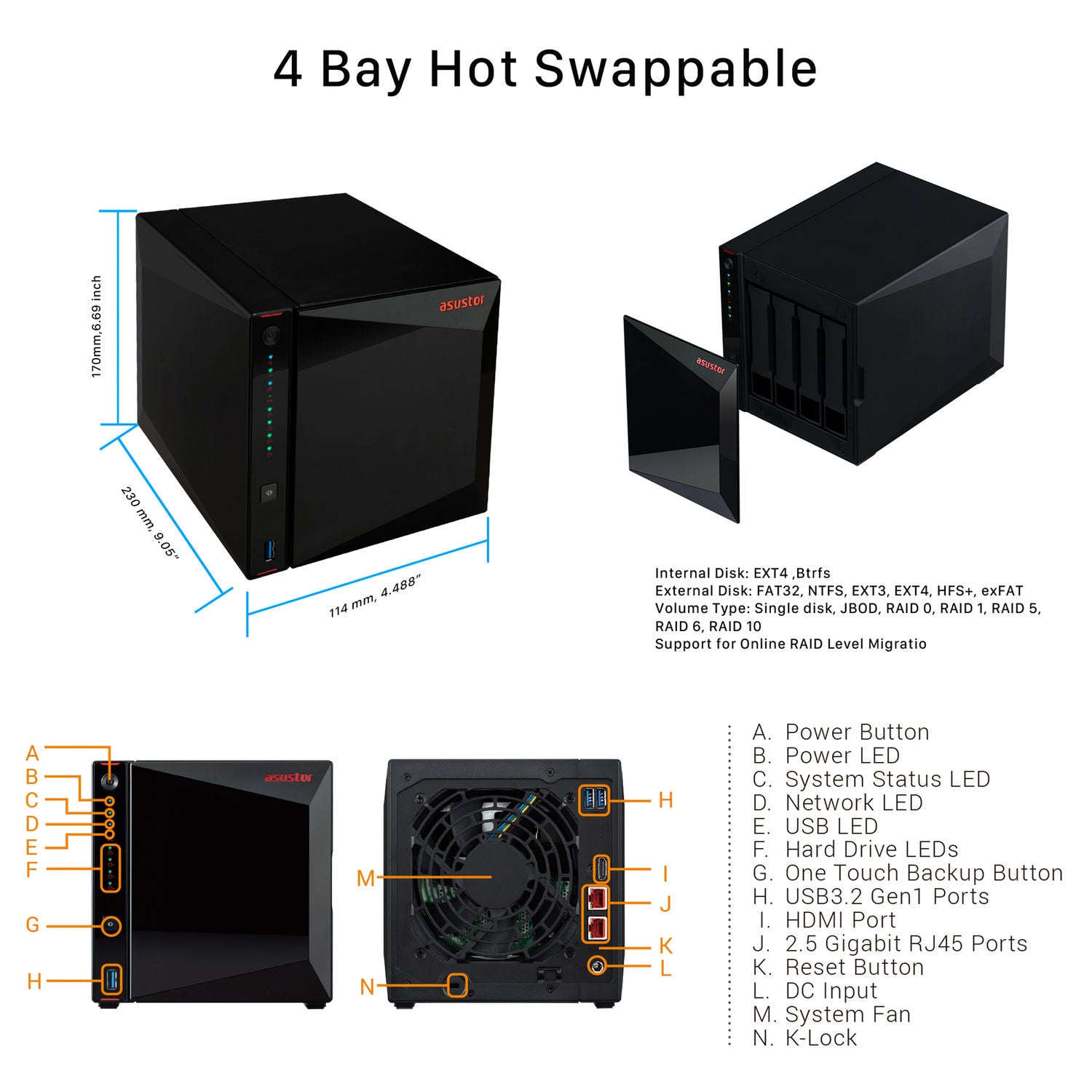 Asustor NIMBUSTOR 4 ,Tower-4-Bay NAS Enclosure - AS5304T - NAS - alnabaa.com - النبع