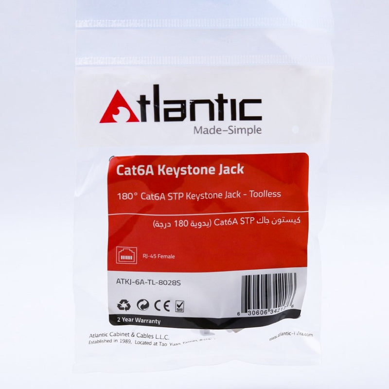 Atlantic 180° STP Cat6A Keystone Jack - Toolless - ATKJ-6A-TL-8028S - Keystone Jack - alnabaa.com - النبع