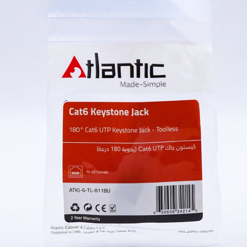 Atlantic 180° UTP Keystone Jack - Toolless - ATKJ-6-TL-8118U - Keystone Jack - alnabaa.com - النبع