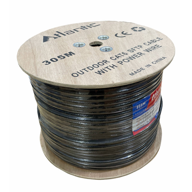 Atlantic Cat6 SFTP with Power Outdoor Cable (305M, Black) - AC6SFTPE-305BK-PWR - Network Cables - alnabaa.com - النبع