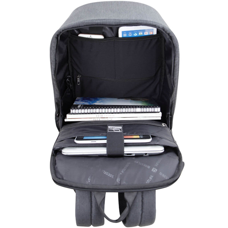 Bestlife 15.6" Travel Safe Laptop Backpack with USB Connector - Grey - BB-3452BU-R1-15.6" - Laptop Cases & Bags - alnabaa.com - النبع
