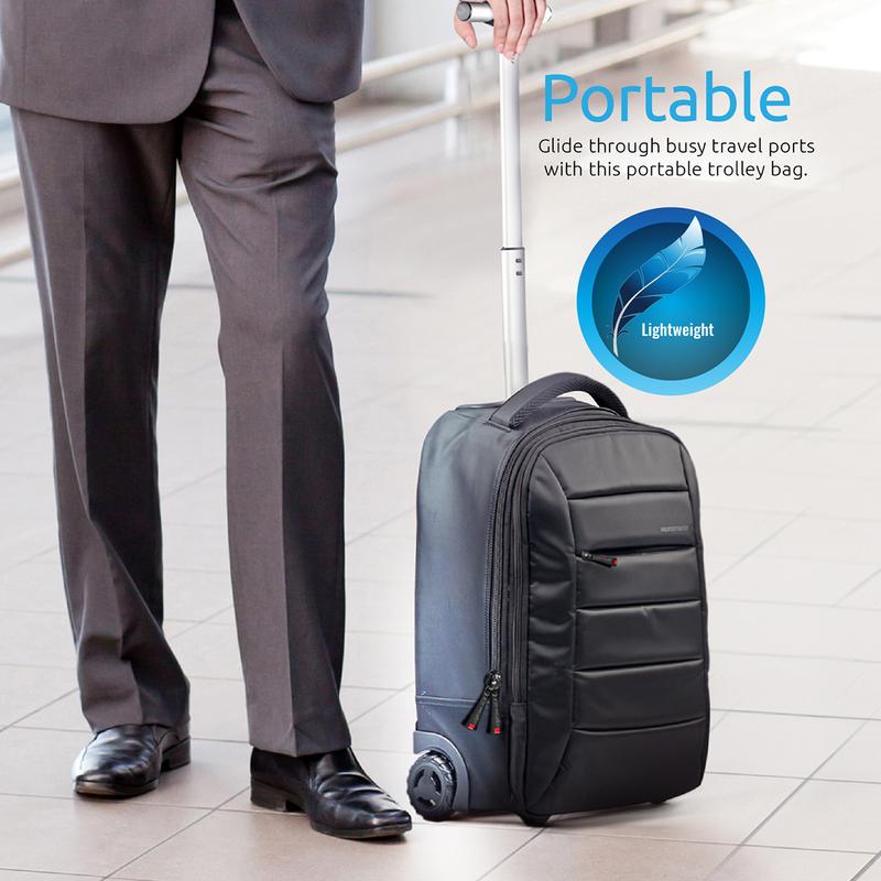 Promate BizPak-TR Heavy-Duty Trolley Laptop Bag – Up to 15.6" Laptop, Water-Resistant, Convertible Backpack, High-Volume Storage