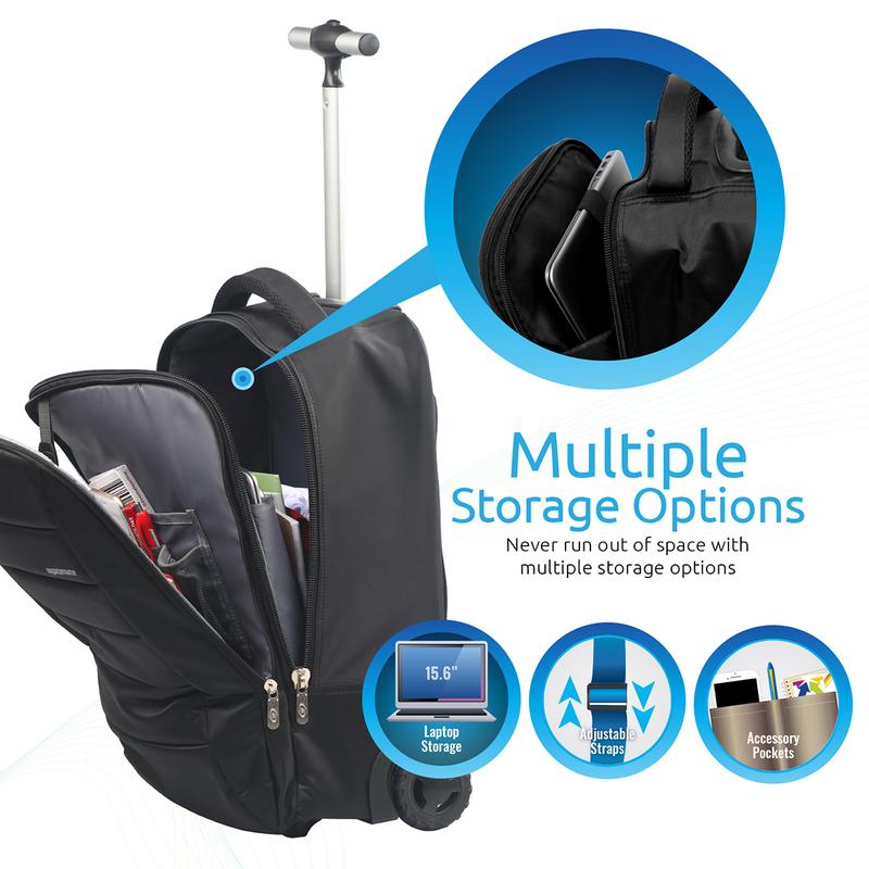 Promate BizPak-TR Heavy-Duty Trolley Laptop Bag – Up to 15.6" Laptop, Water-Resistant, Convertible Backpack, High-Volume Storage