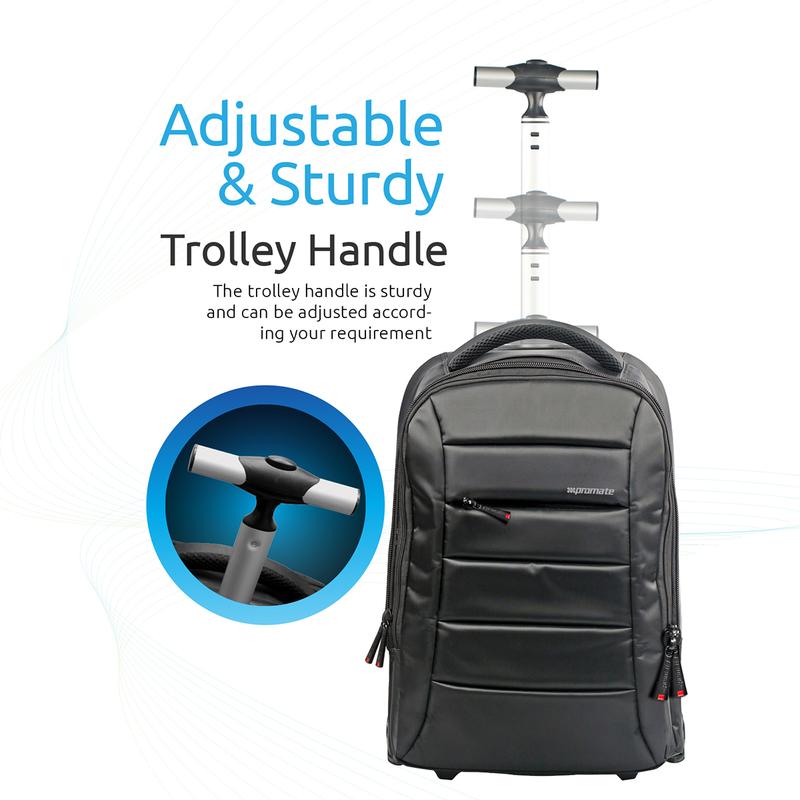 Promate BizPak-TR Heavy-Duty Trolley Laptop Bag – Up to 15.6" Laptop, Water-Resistant, Convertible Backpack, High-Volume Storage