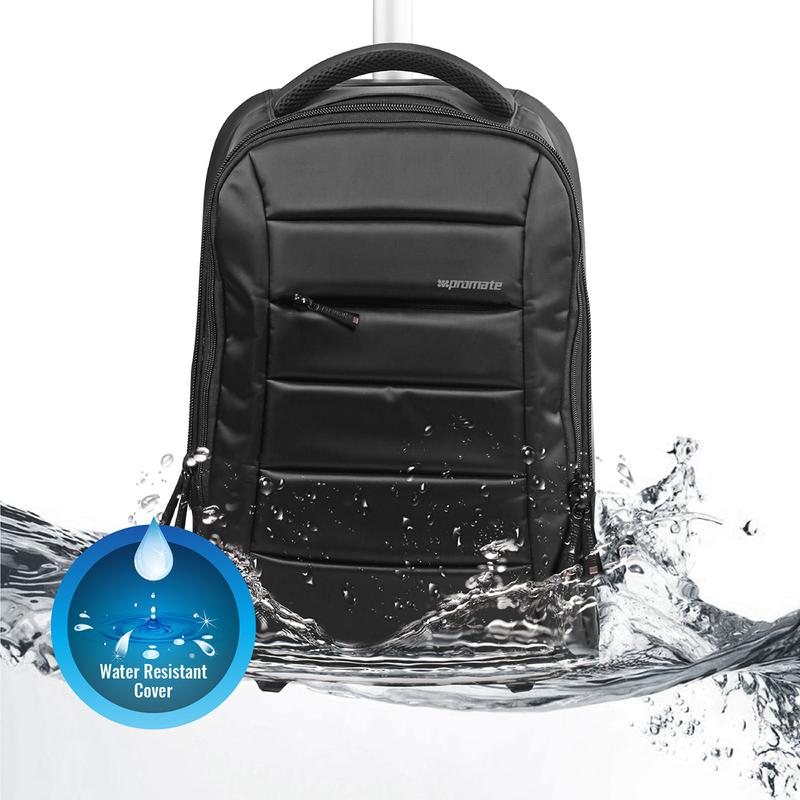 Promate BizPak-TR Heavy-Duty Trolley Laptop Bag – Up to 15.6" Laptop, Water-Resistant, Convertible Backpack, High-Volume Storage