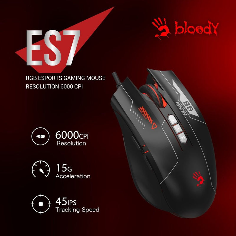 Bloody ES7 RGB Esports USB Gaming Mouse - 6000 CPI - ES7 - Mice - alnabaa.com - النبع