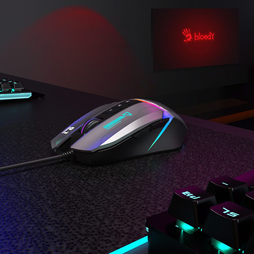 Bloody W60 Max RGB Optical Gaming Mouse - 10000 CPI - W60Max-Grey - Mice - alnabaa.com - النبع