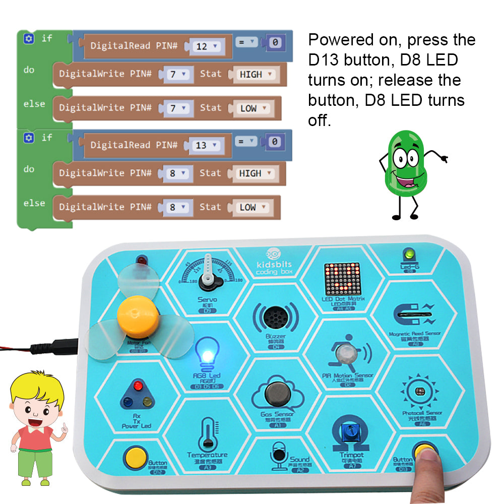 Keyestudio Kidsbits Maker Coding Box V1.0 – مجموعة بداية STEM معتمدة على Arduino مع أكثر من 25 مكونًا ودعم البرمجة المرئية