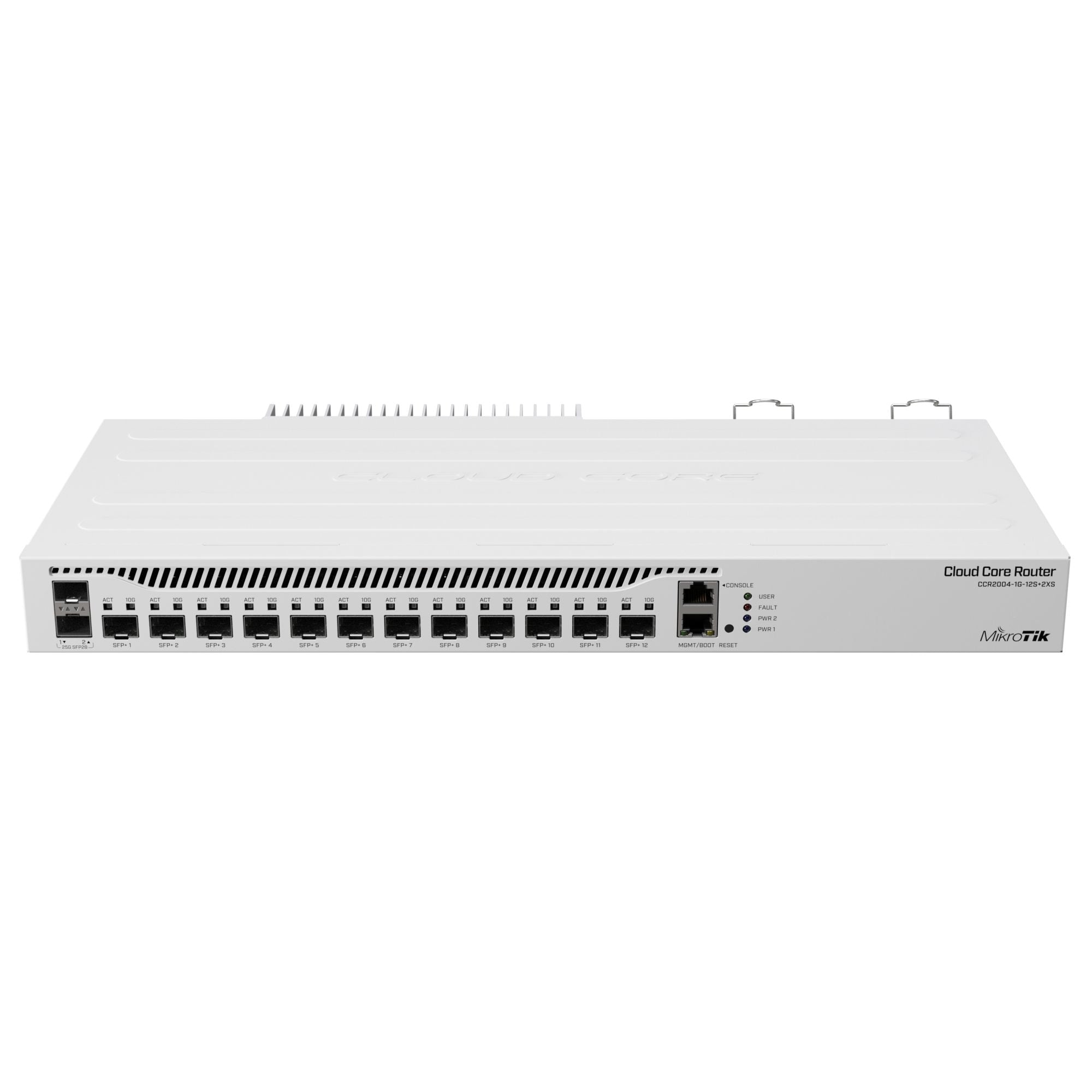 MikroTik Cloud Core Router | 12x 10G SFP+ | 2x 25G SFP28 | 1x Gigabit | 4-Core CPU | 4GB RAM | Dual AC PSU | RouterOS L6