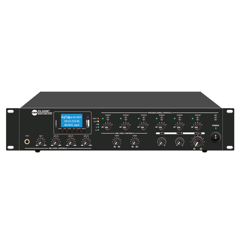 CMX 6 Zone 500W Mixer Amp with Mp3 & FM, USB & SD inputs, 4 Mic, 3 Aux, 70V/100V/4-16ohms. - DA-500MT - Public address Amplifier - alnabaa.com - النبع