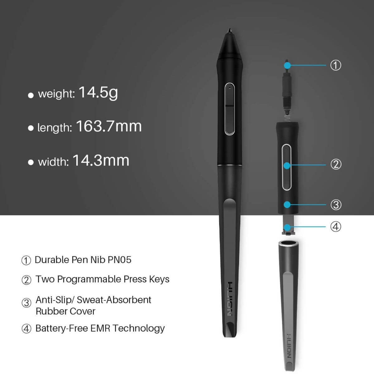 Huion Battery-Free Pen PW507 for Kamvas Pro 12/13/16/20, Kamvas 16/20 & GT-191 V2 - PW507 - Stylus - alnabaa.com - النبع