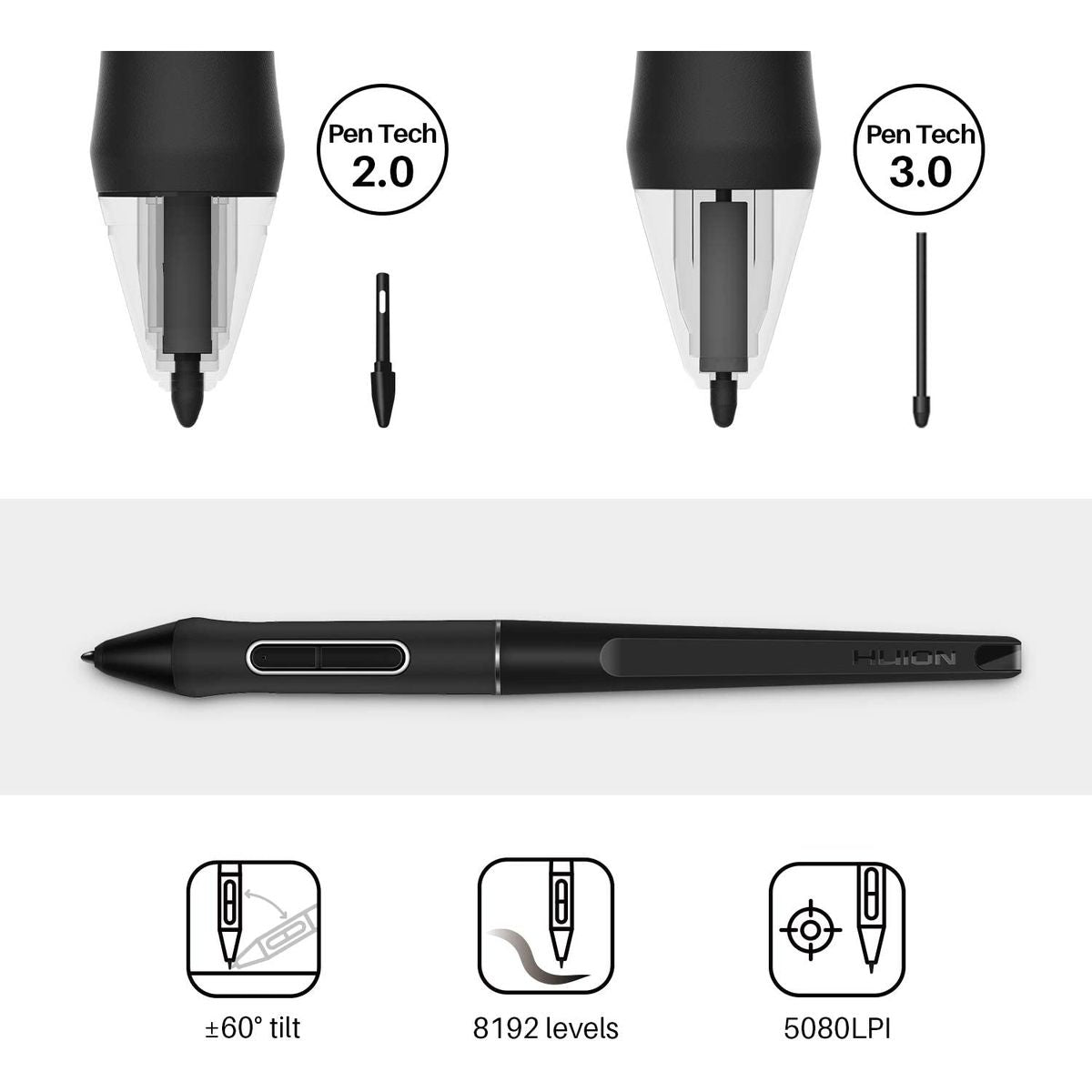 Huion Battery-Free Pen PW517 for Kamvas 12/13/16/22/22 Plus/24/24 Plus & Kamvas Pro 13/16/16/16 Plus/24 - PW517 - Stylus - alnabaa.com - النبع