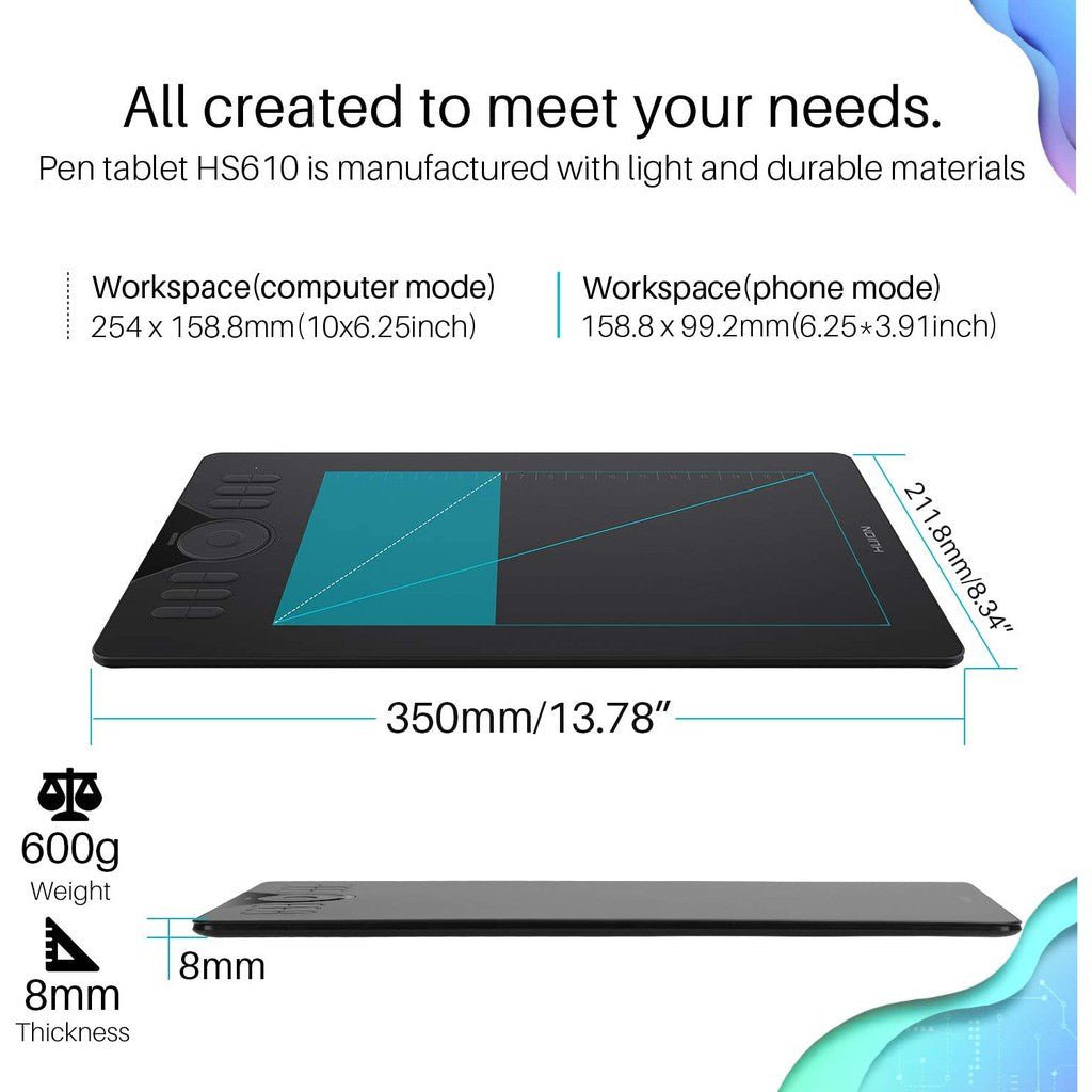 Huion HS610 Drawing Pen Tablet for PC, Mac, & Android - 12 Programmable Keys - HS610 - Graphic Tablets - alnabaa.com - النبع