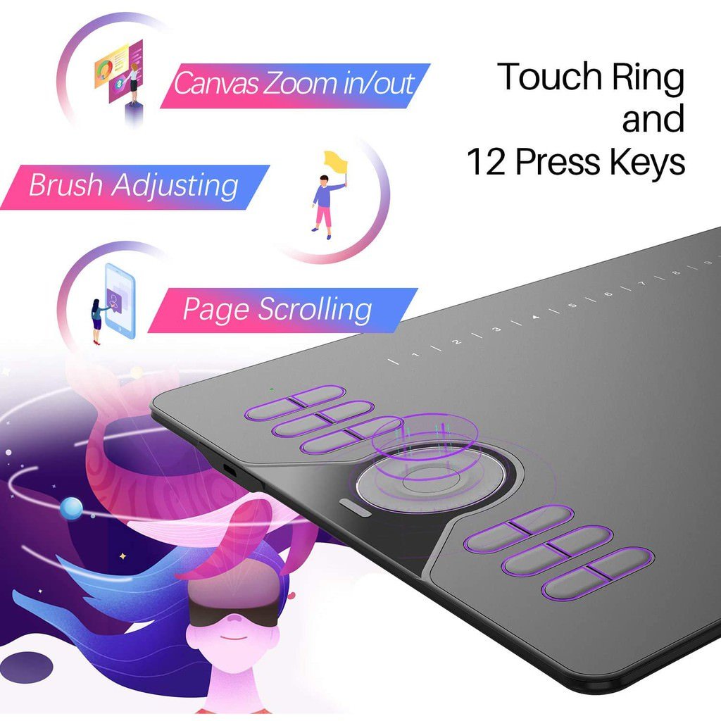 Huion HS610 Drawing Pen Tablet for PC, Mac, & Android - 12 Programmable Keys - HS610 - Graphic Tablets - alnabaa.com - النبع