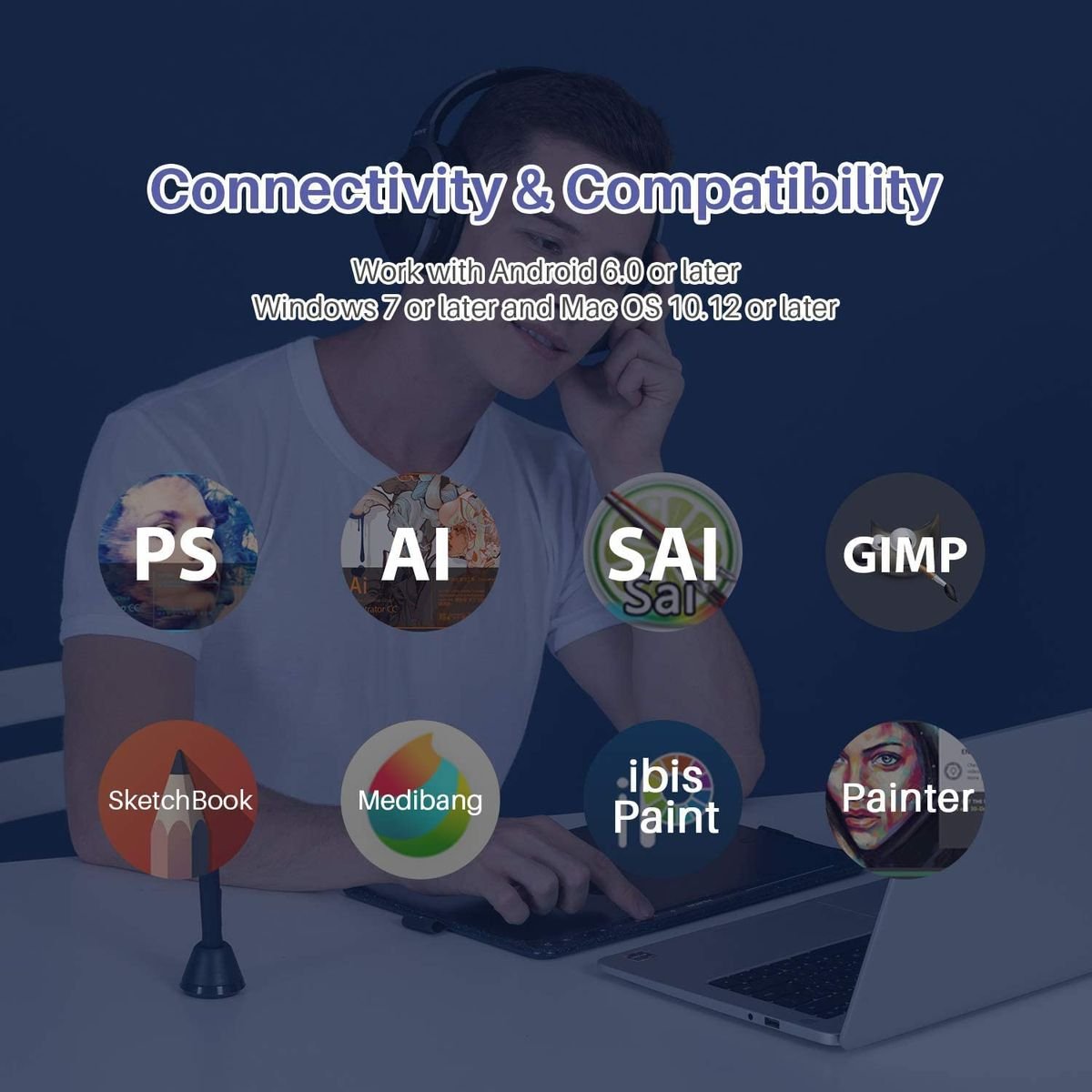 Huion HS611 Drawing Pen Tablet for PC, Mac, & Android - 11 Programmable Keys - HS611STARRYBLUE - Graphic Tablets - alnabaa.com - النبع