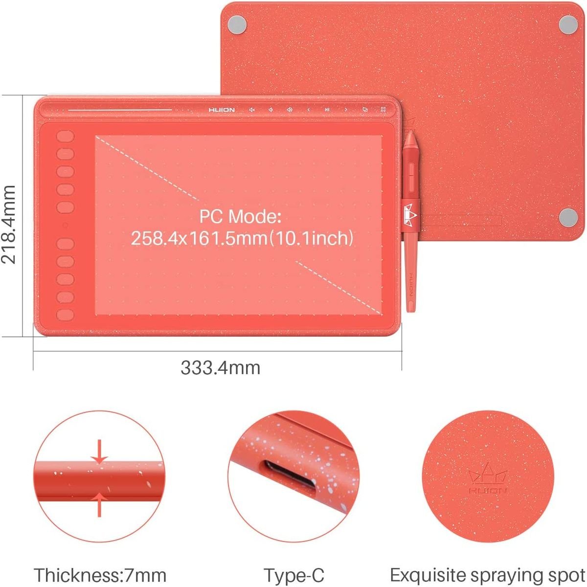 Huion HS611 Drawing Pen Tablet for PC, Mac, & Android - 11 Programmable Keys - HS611RED - Graphic Tablets - alnabaa.com - النبع